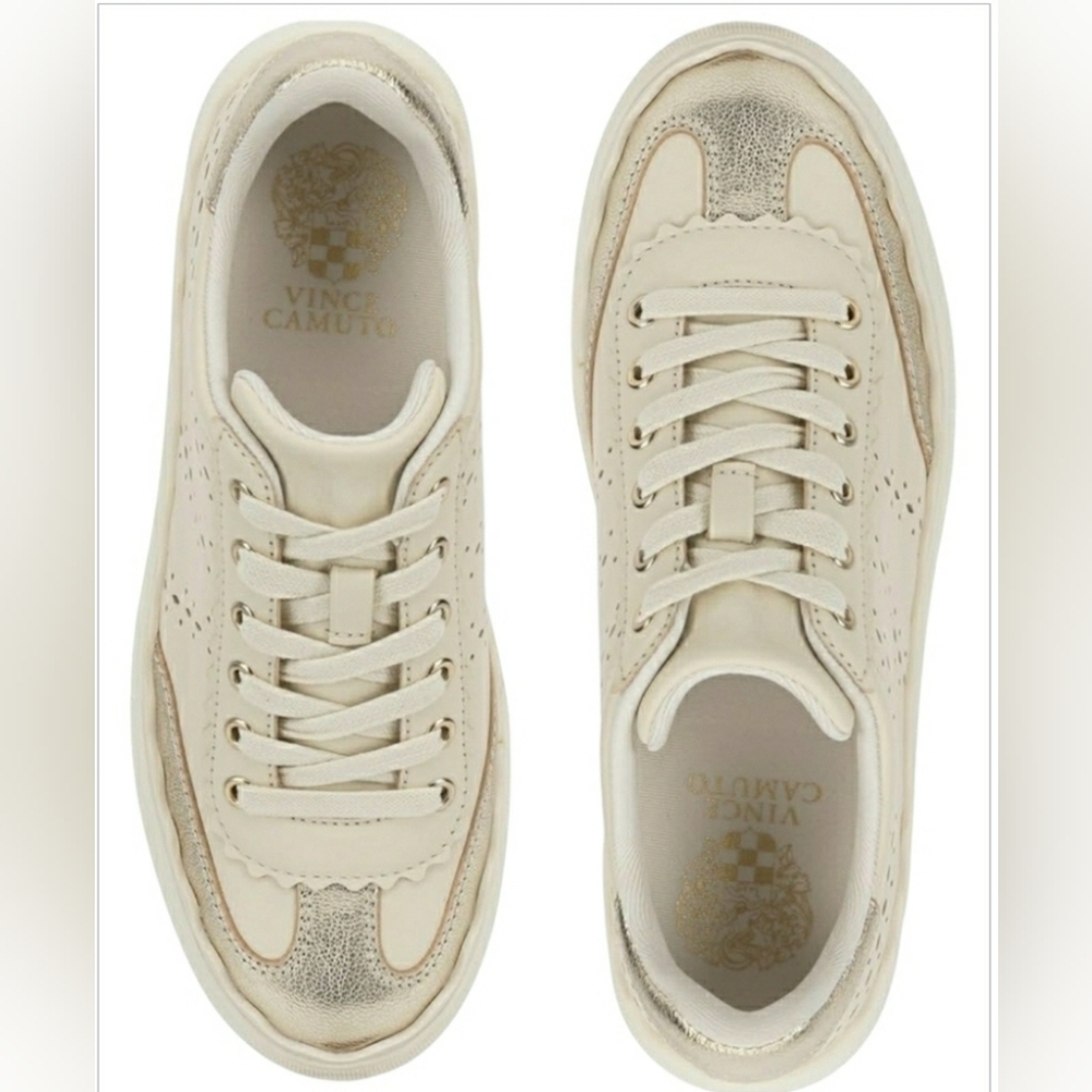 Vince Camuto Cream & Gold Leather Sneakers